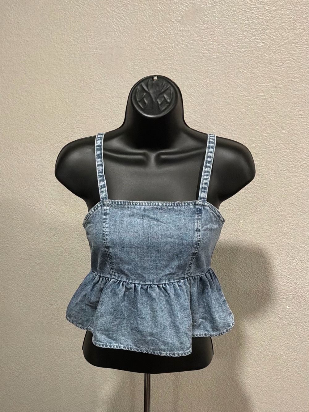 Celebrity Pink Light Blue Denim Peplum Crop Top